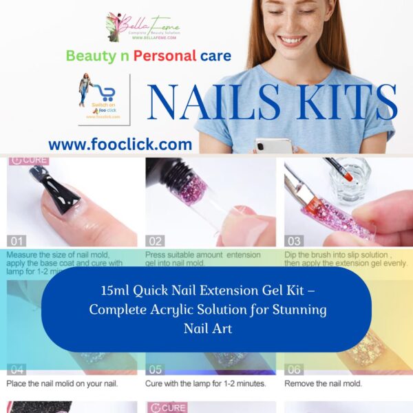 A complete 15ml nail extension gel kit with tools for quick, durable, and stunning nail art.