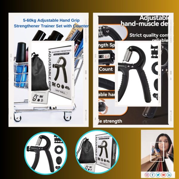 Adjustable Hand Grip Strengthener Trainer Set with Counter for Muscle Training