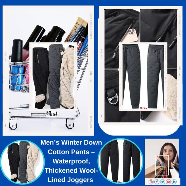 Men’s Winter Down Cotton Pants – Waterproof, Wool-Lined Joggers