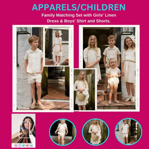 Family Matching Set – Girls’ Linen Dress and Boys