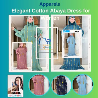 Elegant Cotton Abaya Dress for Women – Gold Dust Kaftan with Two Hats