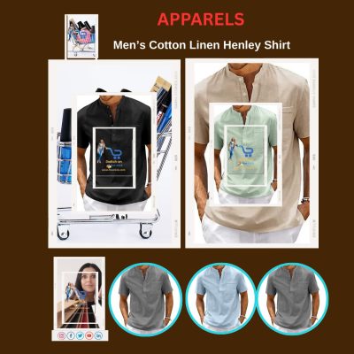 Men’s Cotton Linen Henley Shirt – Casual Short Sleeve Vintage Streetwear