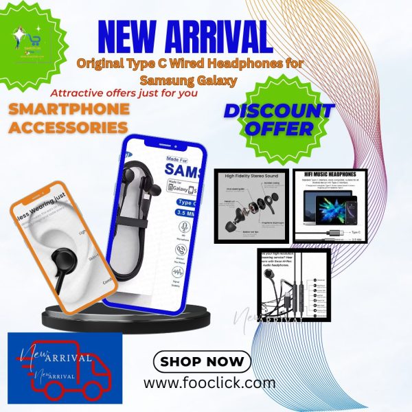Original Type C Wired Headphones for Samsung Galaxy S23 S22 S21 Ultra A54 A34 A53 Accessories