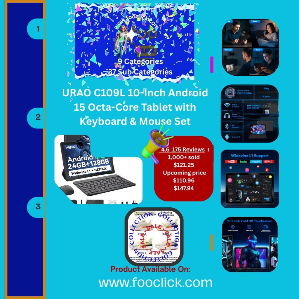 Android 15 Octa-Core Tablet with Keyboard Mouse Set | Foo Click
