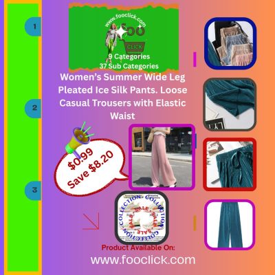 Womens Pleated Ice Silk Pants Loose Casual Trousers with Elastic Waist