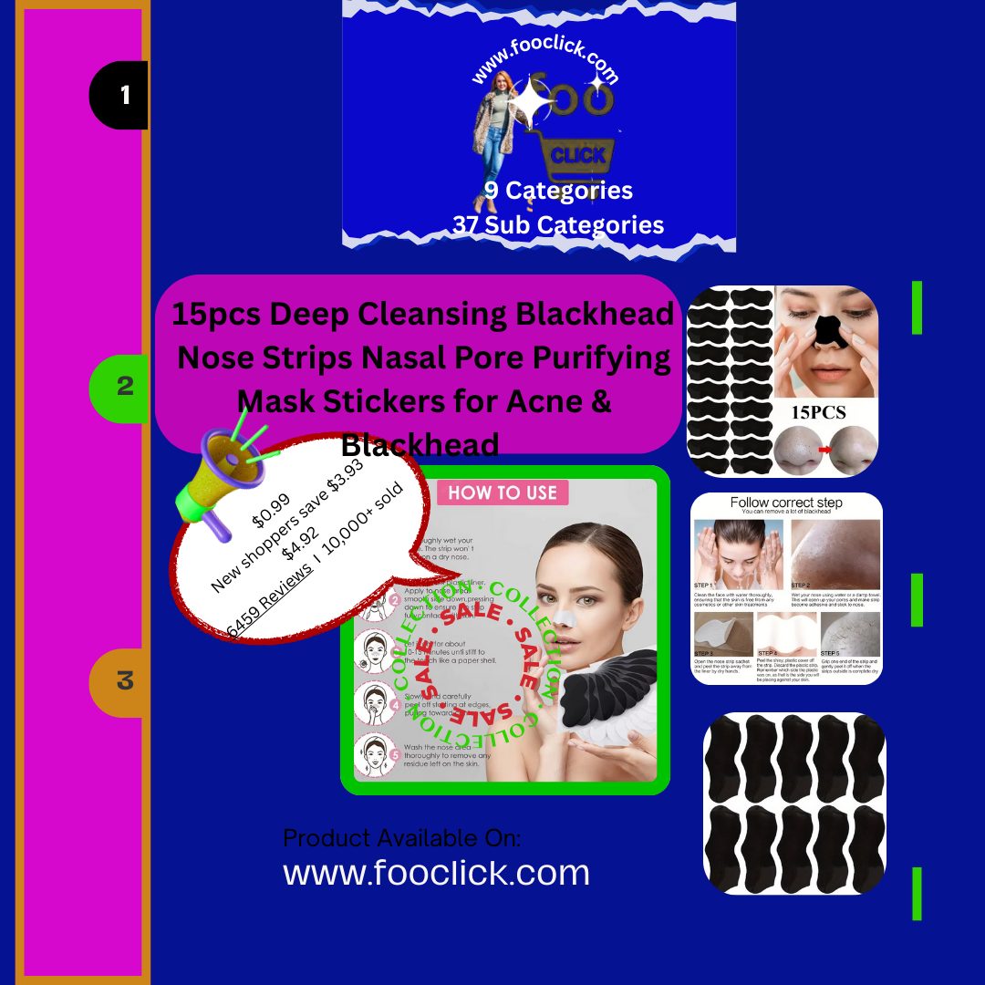 15-piece charcoal blackhead removal nose strip set for deep pore cleansing and acne control.